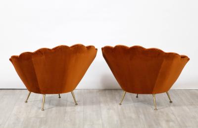 Pair of Italian 1950s Scalloped Shaped Velvet Lounge Chairs