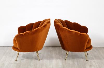 Pair of Italian 1950s Scalloped Shaped Velvet Lounge Chairs