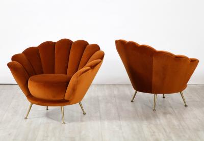 Pair of Italian 1950s Scalloped Shaped Velvet Lounge Chairs