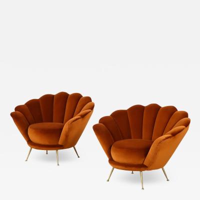 Pair of Italian 1950s Scalloped Shaped Velvet Lounge Chairs