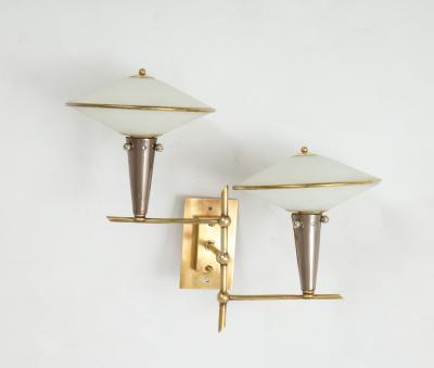 Pair of Italian 1950s Wall Sconces with Glass Shades