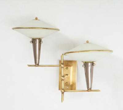 Pair of Italian 1950s Wall Sconces with Glass Shades