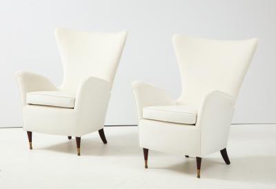 Pair of Italian 1950s Wing High Back Armchairs