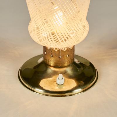 Pair of Italian 1950s brass and Murano Reticello table lights