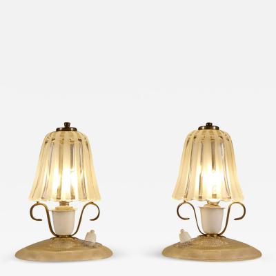 Pair of Italian 1950s glass and brass table lamps