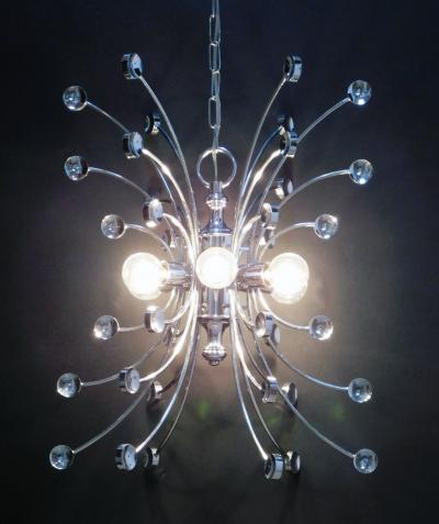Pair of Italian 1960s Chromed Steel 6 light Farfalla Butterfly Pendant Lights