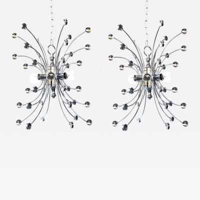 Pair of Italian 1960s Chromed Steel 6 light Farfalla Butterfly Pendant Lights