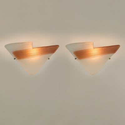 Pair of Italian 1970s Art deco stye Murano fan shaped wall lights