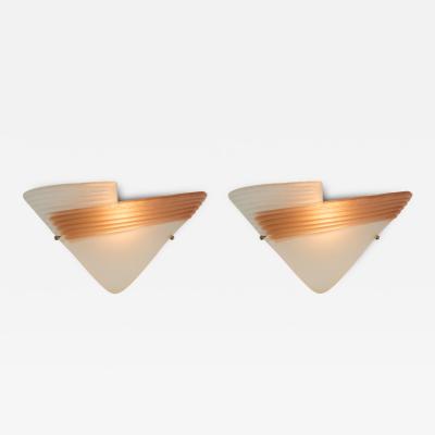 Pair of Italian 1970s Art deco stye Murano fan shaped wall lights