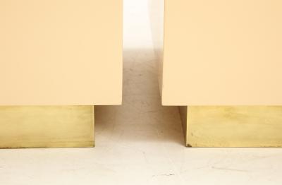 Pair of Italian 1970s Brass and Lacquer Cube Form Coffee Tables