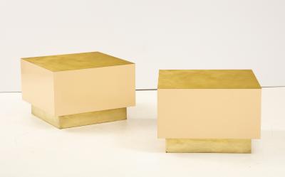 Pair of Italian 1970s Brass and Lacquer Cube Form Coffee Tables