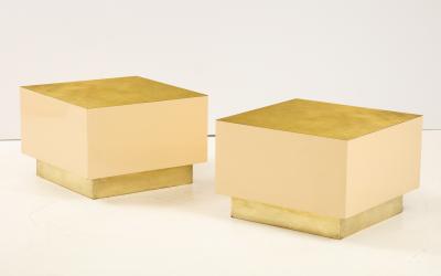 Pair of Italian 1970s Brass and Lacquer Cube Form Coffee Tables