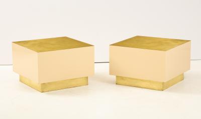 Pair of Italian 1970s Brass and Lacquer Cube Form Coffee Tables