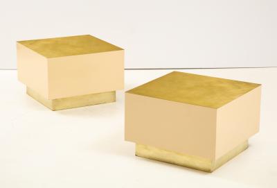 Pair of Italian 1970s Brass and Lacquer Cube Form Coffee Tables