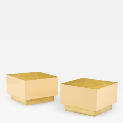 Pair of Italian 1970s Brass and Lacquer Cube Form Coffee Tables