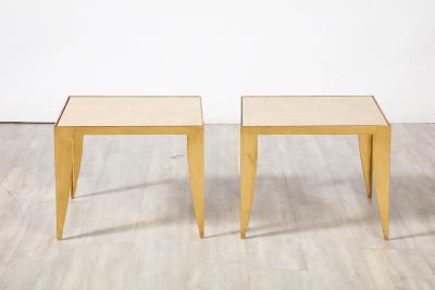 Pair of Italian 1970s Gilt Metal and Travertine Tables