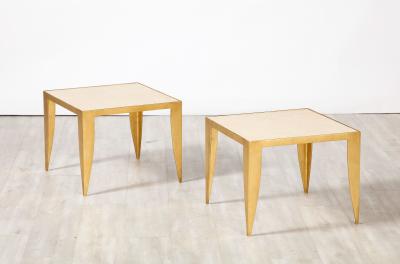 Pair of Italian 1970s Gilt Metal and Travertine Tables