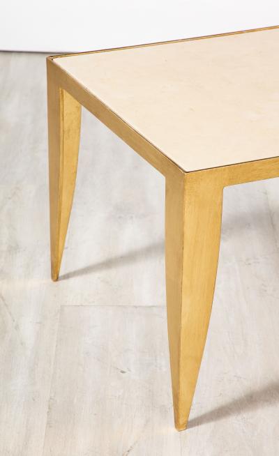 Pair of Italian 1970s Gilt Metal and Travertine Tables