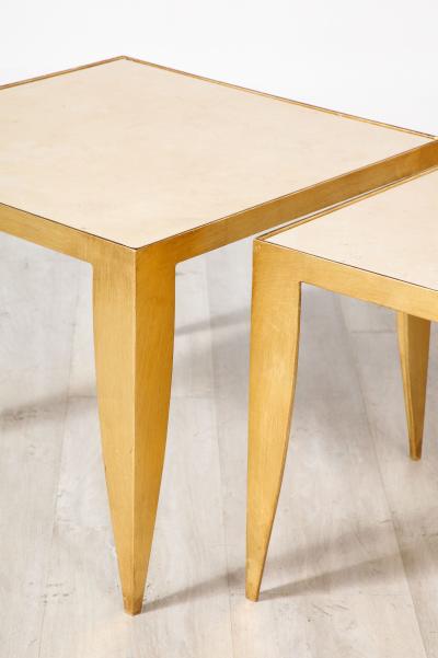 Pair of Italian 1970s Gilt Metal and Travertine Tables