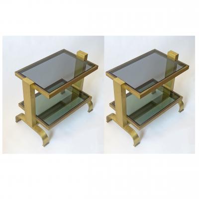 Pair of Italian 1970s brass and glass bedside tables