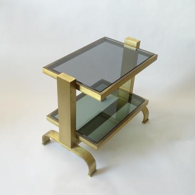 Pair of Italian 1970s brass and glass bedside tables