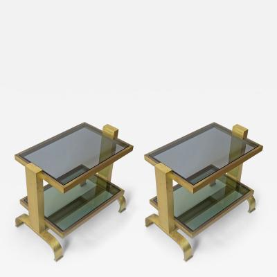 Pair of Italian 1970s brass and glass bedside tables