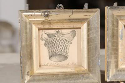 Pair of Italian 19th Century Engravings Depicting Capitals in Silver Frames
