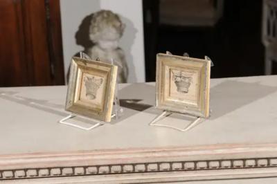 Pair of Italian 19th Century Engravings Depicting Capitals in Silver Frames