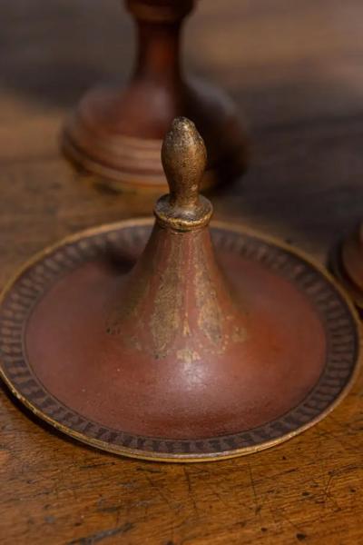 Pair of Italian 19th Century Napoleon III Lacquered Tin Lidded Vases with Scenes