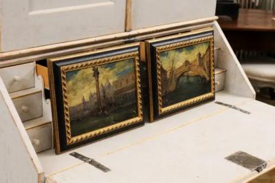 Pair of Italian 19th Century Paintings Depicting Venice in Black and Gold Frames