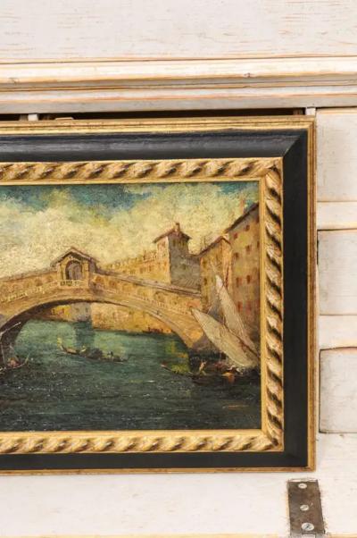 Pair of Italian 19th Century Paintings Depicting Venice in Black and Gold Frames