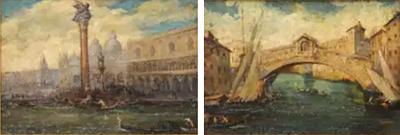 Pair of Italian 19th Century Paintings Depicting Venice in Black and Gold Frames