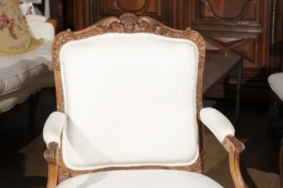 Pair of Italian 19th Century Rococo Style Carved Walnut Upholstered Armchairs