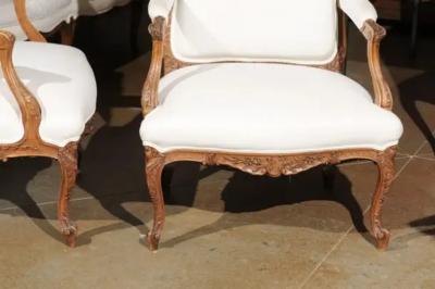 Pair of Italian 19th Century Rococo Style Carved Walnut Upholstered Armchairs
