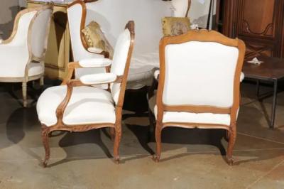 Pair of Italian 19th Century Rococo Style Carved Walnut Upholstered Armchairs