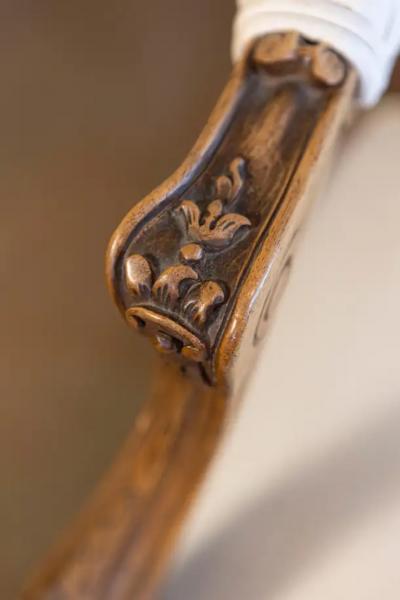 Pair of Italian 19th Century Rococo Style Carved Walnut Upholstered Armchairs