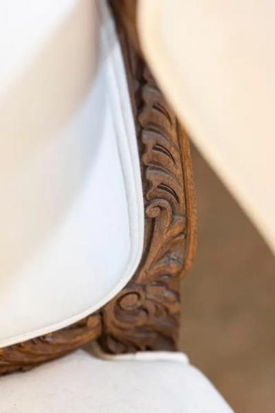 Pair of Italian 19th Century Rococo Style Carved Walnut Upholstered Armchairs