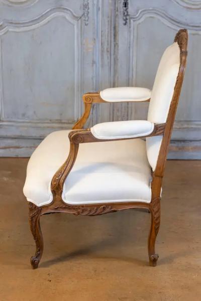 Pair of Italian 19th Century Rococo Style Carved Walnut Upholstered Armchairs