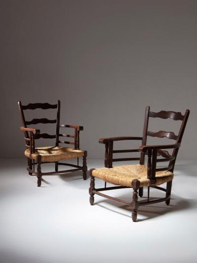 Pair of Italian 40s Wood Armchairs