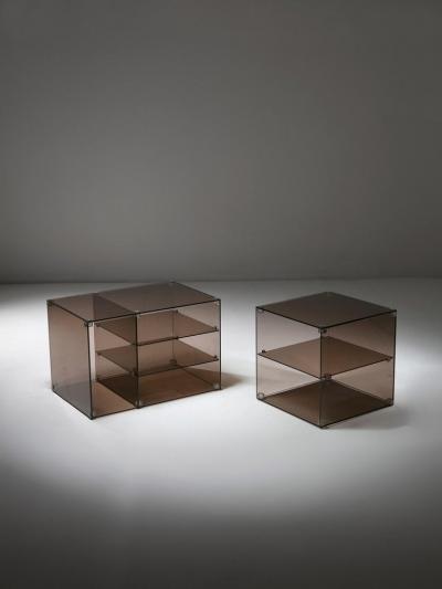 Pair of Italian 70s Smoked Glass Night Stands