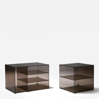 Pair of Italian 70s Smoked Glass Night Stands