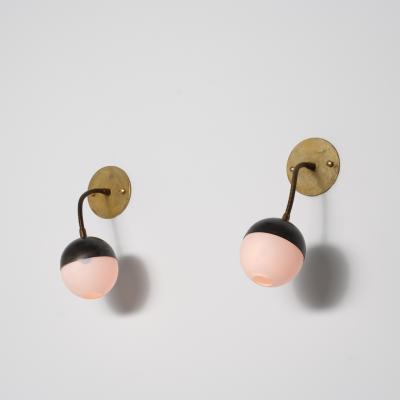 Pair of Italian Adjustable Brass and Opaline Glass Wall Sconces 1950s