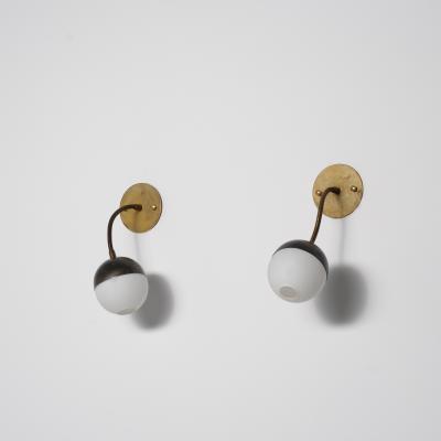 Pair of Italian Adjustable Brass and Opaline Glass Wall Sconces 1950s