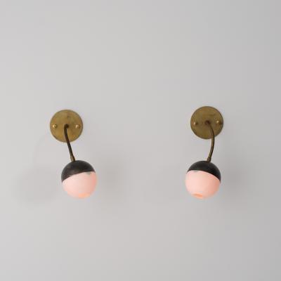 Pair of Italian Adjustable Brass and Opaline Glass Wall Sconces 1950s