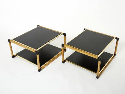 Pair of Italian Alberto Smania bamboo brass black wood side tables 1970s