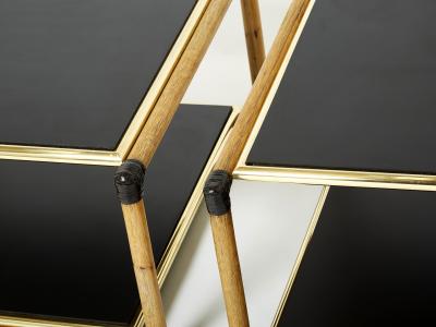 Pair of Italian Alberto Smania bamboo brass black wood side tables 1970s