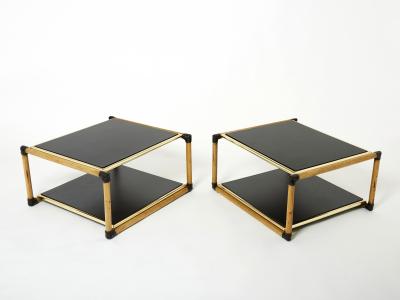 Pair of Italian Alberto Smania bamboo brass black wood side tables 1970s