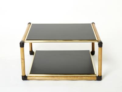 Pair of Italian Alberto Smania bamboo brass black wood side tables 1970s