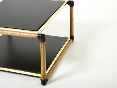 Pair of Italian Alberto Smania bamboo brass black wood side tables 1970s