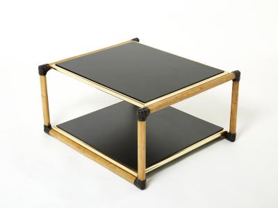 Pair of Italian Alberto Smania bamboo brass black wood side tables 1970s